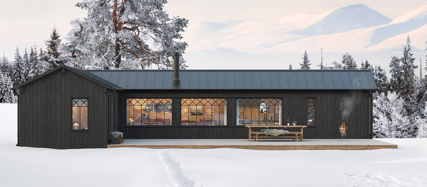 Svart fjellhytte på 105 kvm